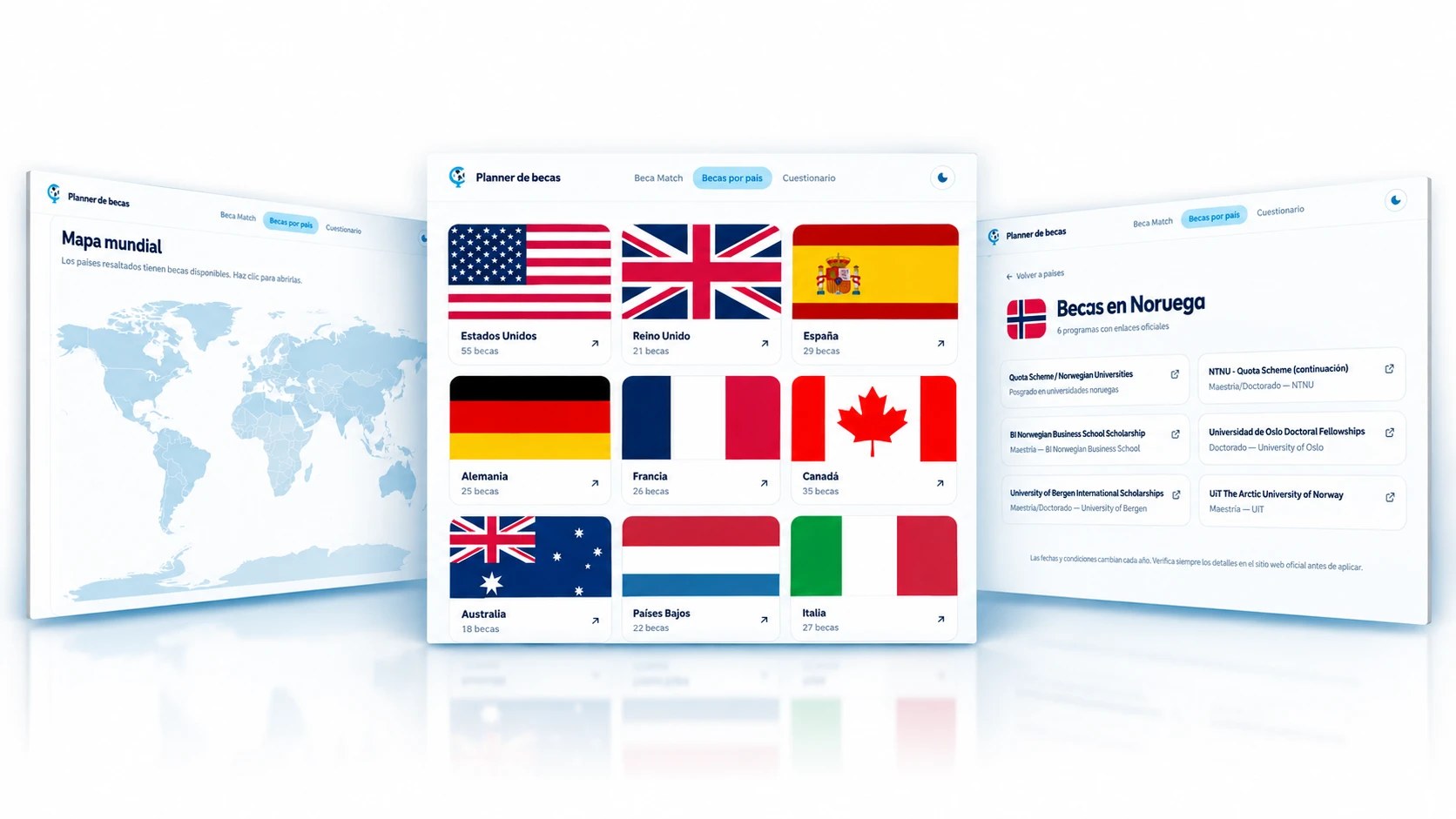 Planner de becas: mapa mundial, becas por país y becas en Noruega